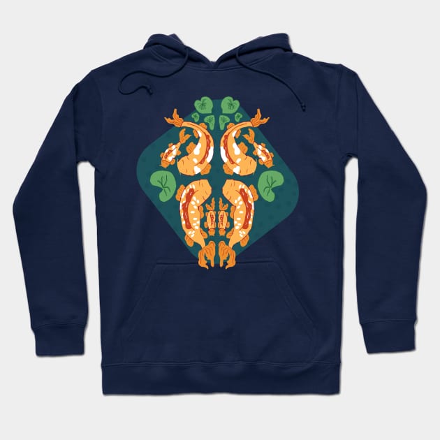Koi fish unity - orange, blue and green Hoodie by Ipoole